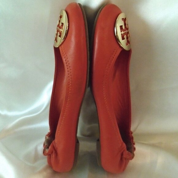 Tory Burch Orange Wedges with Gold Logo - Picture 6 of 8